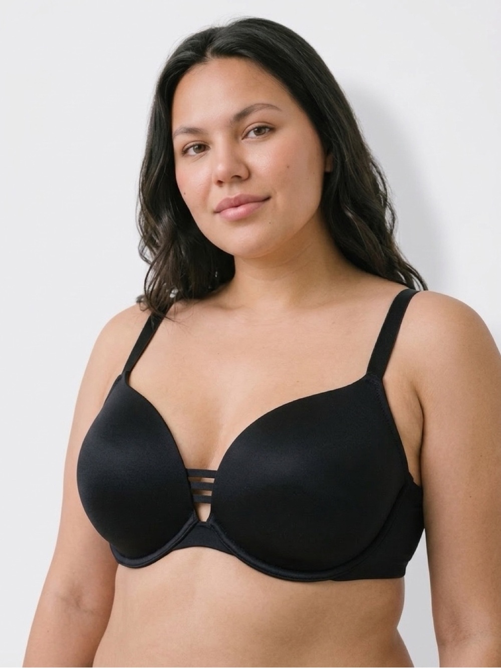 Soma Black Seamless Plunge Bra with Strappy Center